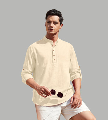 Navkanj Men Solid Straight Kurta(Beige)