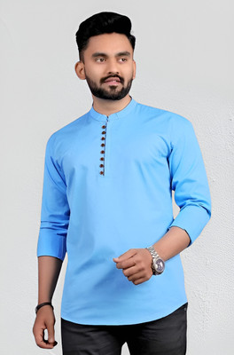 Anupamaa Men Solid Straight Kurta(Light Blue)
