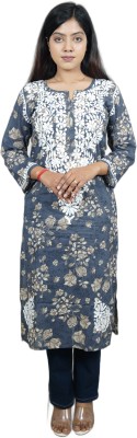 ITSSHASA Women Chikan Embroidery Straight Kurta(Grey)