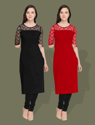 Dream Beauty Fashion Women Self Design Straight Kurta(Red)