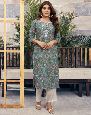 Samah Women Embroidered, Embellished Straight Kurta(Multicolor)