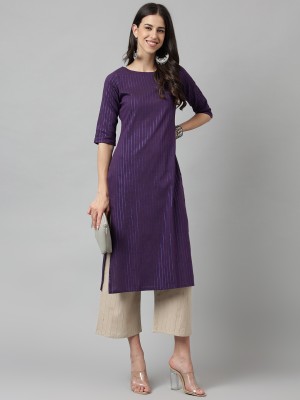 Hritika Women Striped Straight Kurta(Purple)