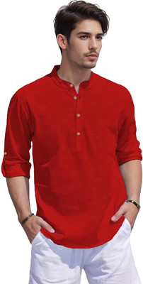 CROWNTAIL Men Solid Straight Kurta(Red)