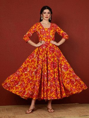 MCLASSICFEB Women Printed Anarkali Kurta(Red)