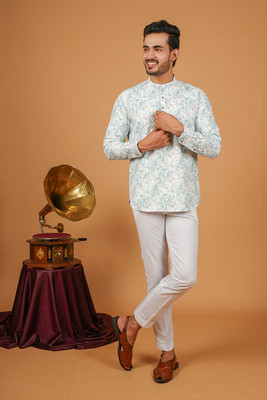 SHUBH HO Men Printed A-line Kurta(Light Green)
