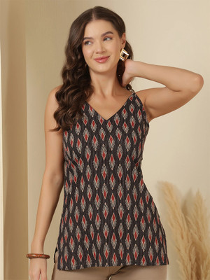 Nayo Women Printed Straight Kurta(Black)