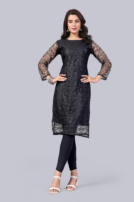 Manthan Creation Women Woven Design A-line Kurta(Black)