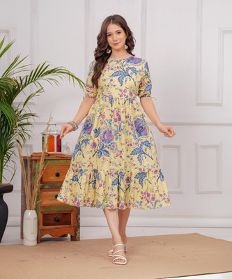 SITAFAB Women Printed Anarkali Kurta(Yellow)