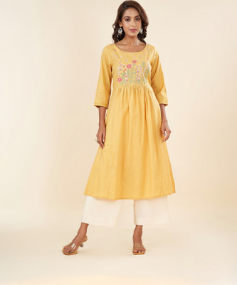 Rangmanch by Pantaloons Women Printed Straight Kurta(Yellow)