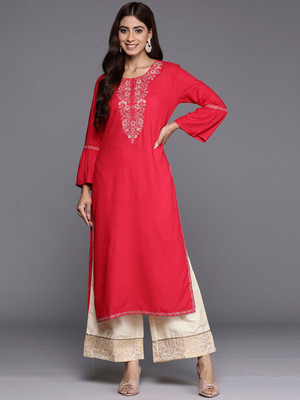 ANOUK Women Self Design Straight Kurta(Pink)