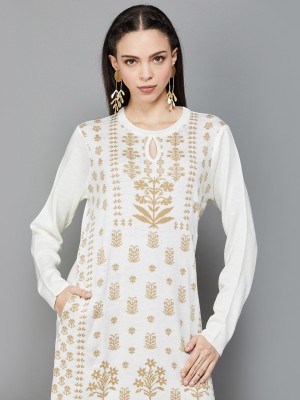 Melange by Lifestyle Women Embroidered A-line Kurta(White)