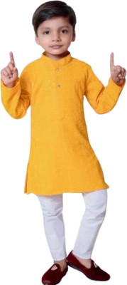 WELCOME STYLE Boys Embroidered A-line Kurta(Yellow)