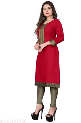 Maa Meladi Creation Women Solid Straight Kurta(Red)