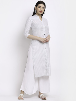 Aarsha Women Striped Straight Kurta(Grey)