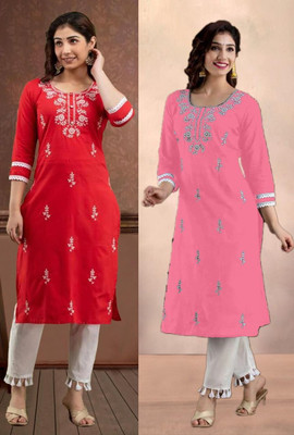 vikshi Women Chikan Embroidery A-line Kurta(Multicolor)