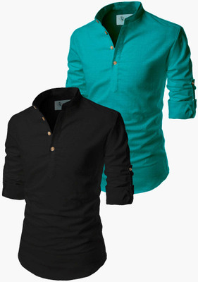 TrendiVastra Men Solid Straight Kurta(Black, Blue)