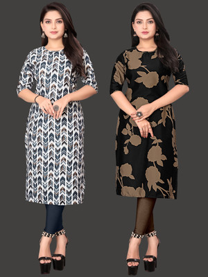 RITOSA Women Printed Straight Kurta(Red)