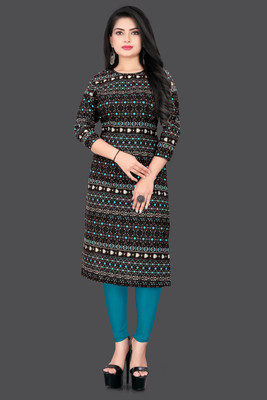 KASASKA Women Printed Straight Kurta(Light Blue)
