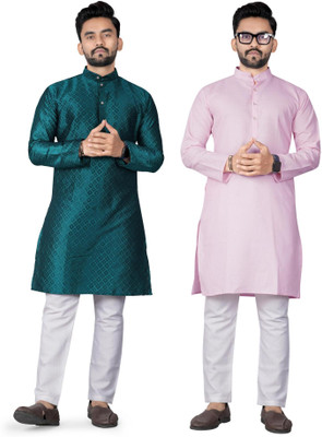 DHASU TRENDZ Men Printed Straight Kurta(Green, Purple)