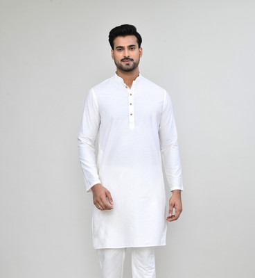 POLY2FAB Men Solid Straight Kurta(White)