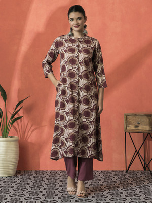 Sangria Women Printed A-line Kurta(Maroon)