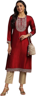 Pradeep Fashion Women Embroidered A-line Kurta(Maroon)