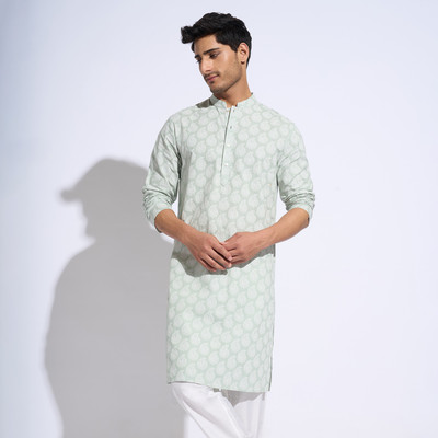 Indus Route by Pantaloons Men Solid A-line Kurta(Green)