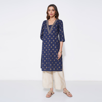 Rangmanch by Pantaloons Women Printed A-line Kurta(Blue)