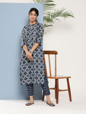 LIBAS Women Printed Straight Kurta(Blue)