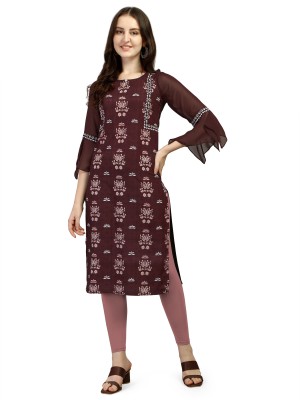 ALC Creations Women Printed Straight Kurta(Maroon)