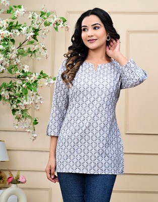 rangakari Women Printed Straight Kurta(Grey)