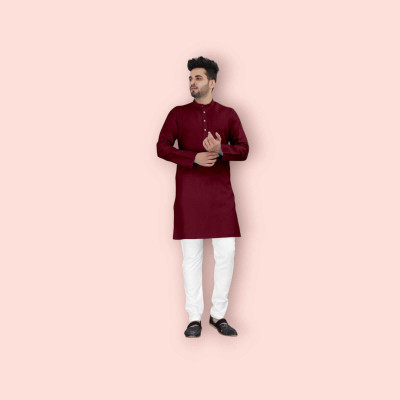 EIRLYS EMPIRE Men Solid Straight Kurta(Maroon)