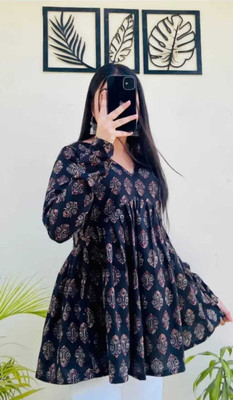 arfashion Women Printed A-line Kurta(Black)