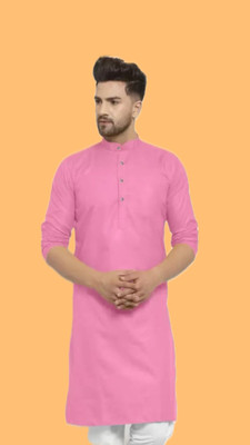 HouseOfCommon Men Solid A-line Kurta(Pink)