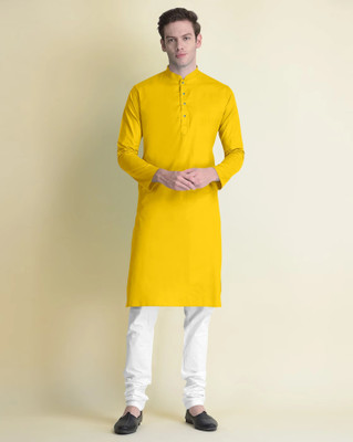 tejvin Men Solid Straight Kurta(Yellow)