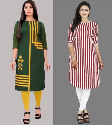 maruti fab Women Striped Straight Kurta(Red, Green)