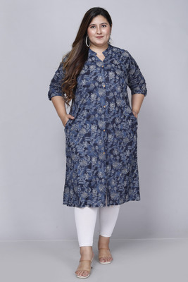 Gs Fashions Women Printed A-line Kurta(Dark Blue, White, Blue)