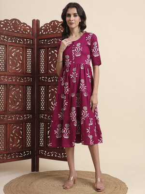 Hiyanshi Women Floral Print Anarkali Kurta(Maroon)