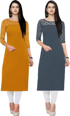 Maheshvi Women Self Design A-line Kurta(Yellow)