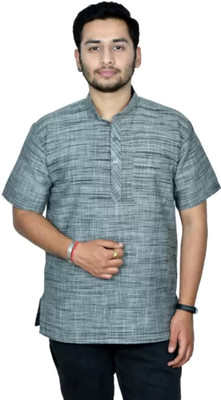 isdfabric Men Solid Straight Kurta(Grey, Black)