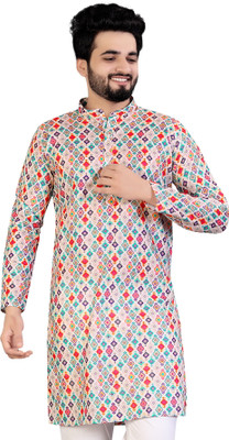 PARALLEL TIMES Men Solid Asymmetric Kurta(Pink)