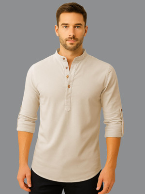 indirae Men Solid A-line Kurta(Beige)