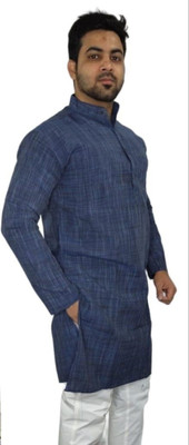 FH COLLECTION Men Self Design Straight Kurta(Blue)