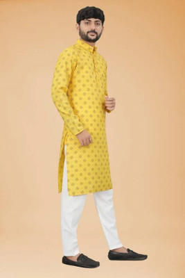 RASHMI Men Printed A-line Kurta(Yellow)