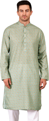 SG LEMAN Men Printed Straight Kurta(Light Green)
