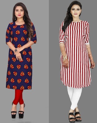 Modli 20 Fashion Women Striped, Floral Print Straight Kurta(Red)