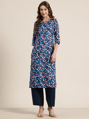 HERE&NOW Women Floral Print A-line Kurta(Blue)
