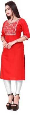 RIDDHI COLLECTION MALL Women Embroidered A-line Kurta(Red)