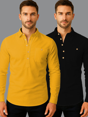 DaReal Men Solid Straight Kurta(Yellow)