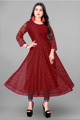 vidya fashion mart Women Embroidered Anarkali Kurta(Maroon)